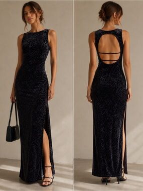 Vintage 90's Y2K Unity Collection Snake Print Velvet Maxi Open Back Dress Large